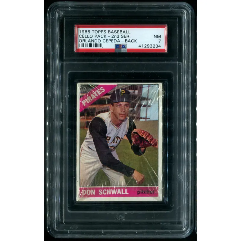 1966 Topps Baseball Unopened 2nd Series Cello Pack PSA 7 Cepeda Back
