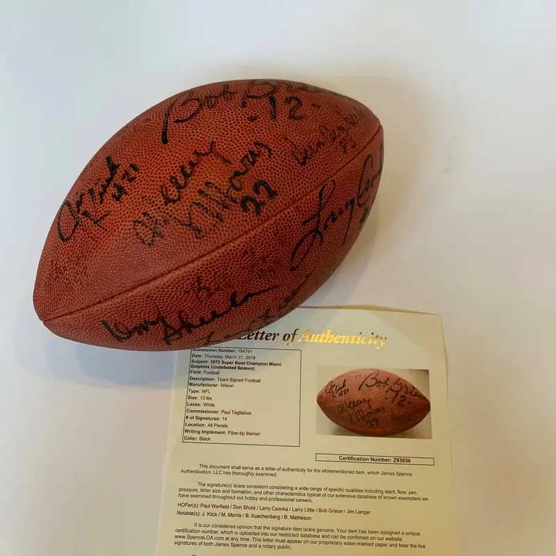 Vintage 1972 Miami Dolphins Super Bowl Champs Team Signed Football With JSA COA