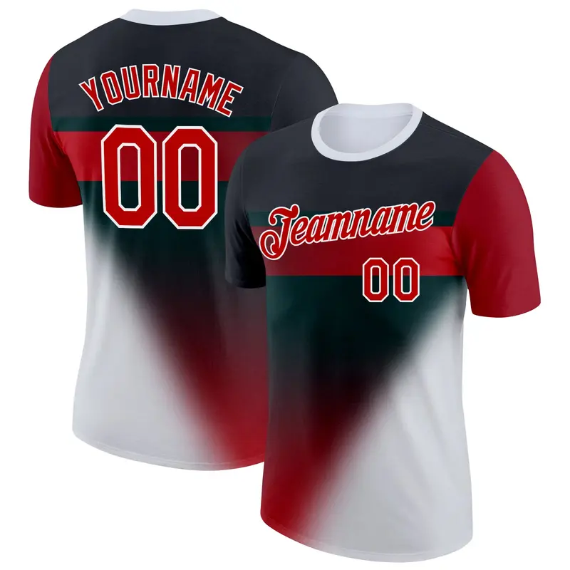 Custom Black Red-White 3D Pattern Design Gradient Sport Wear Performance T-Shirt