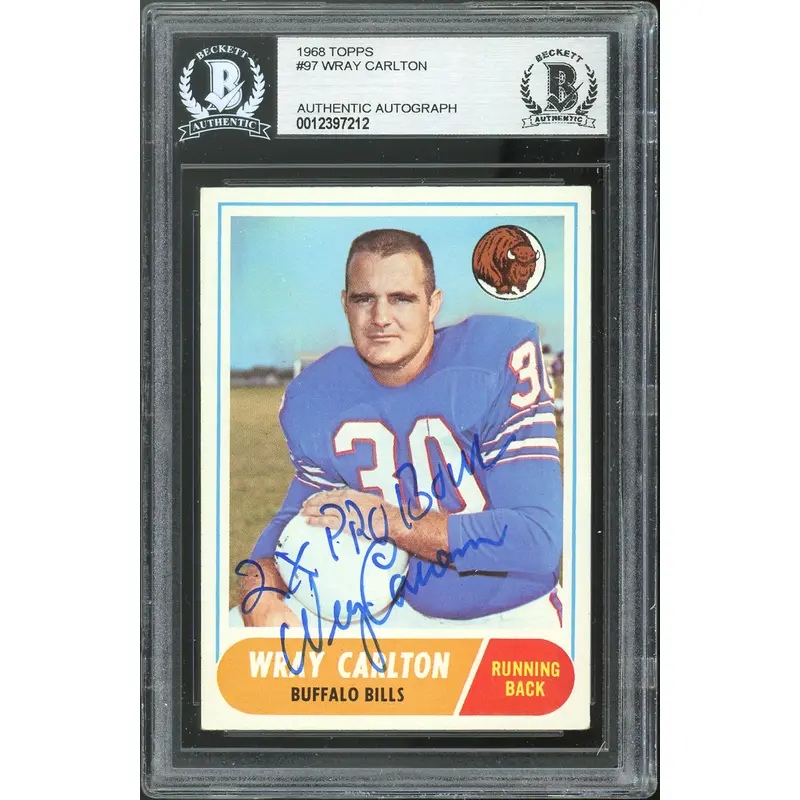 Bills Wray Carlton 2X Pro Bowl Authentic Signed 1968 Topps #97 Card BAS Slabbed