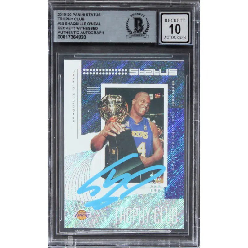 Lakers Shaquille O'Neal Signed 2019 Panini Status TC #30 Card Auto 10 BAS Slab
