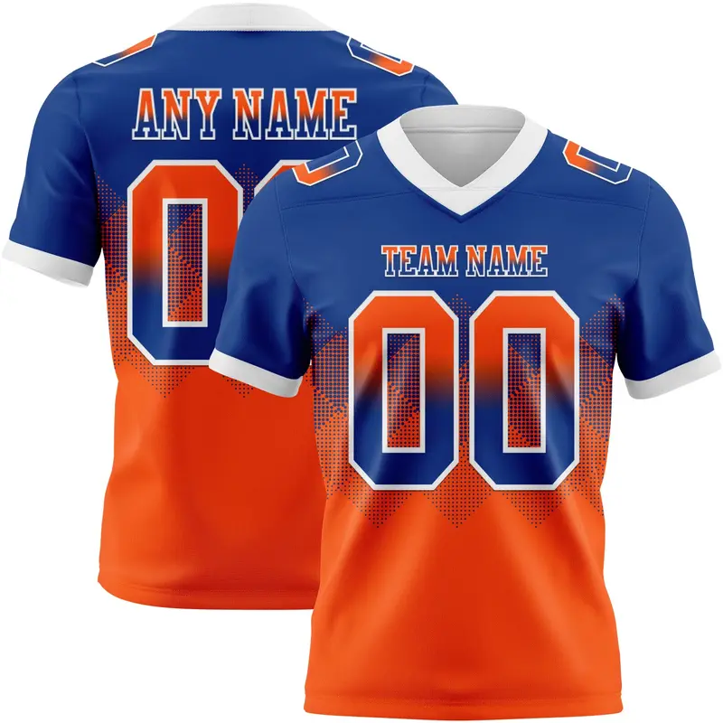 Custom Royal Orange-White Mesh Authentic Gradient Square Shape Flag Football Jersey
