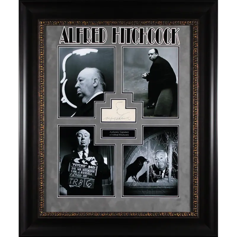 Alfred Hitchcock The Birds Signed & Framed Index w/ Self Portrait Sketch BAS LOA