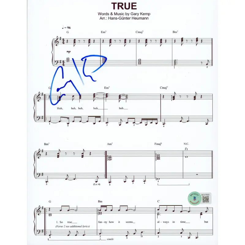 Gary Kemp Spandau Ballet Signed 8.5x11 True Music Sheet Photo BAS #BC37800