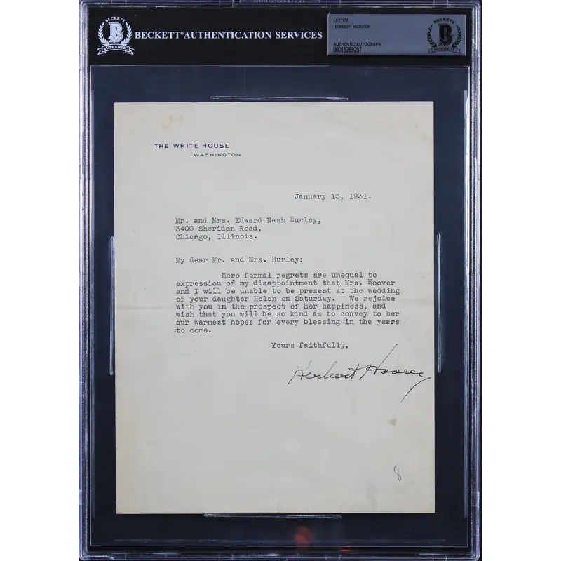 Herbert Hoover Signed 7x8.75 1931 Letter On White House Letterhead BAS Slabbed 2