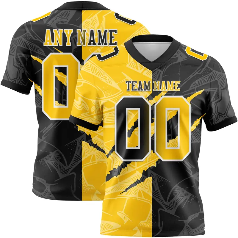 Custom Black Yellow-White Mesh Authentic Gradient Fashion Scratch Football Jersey