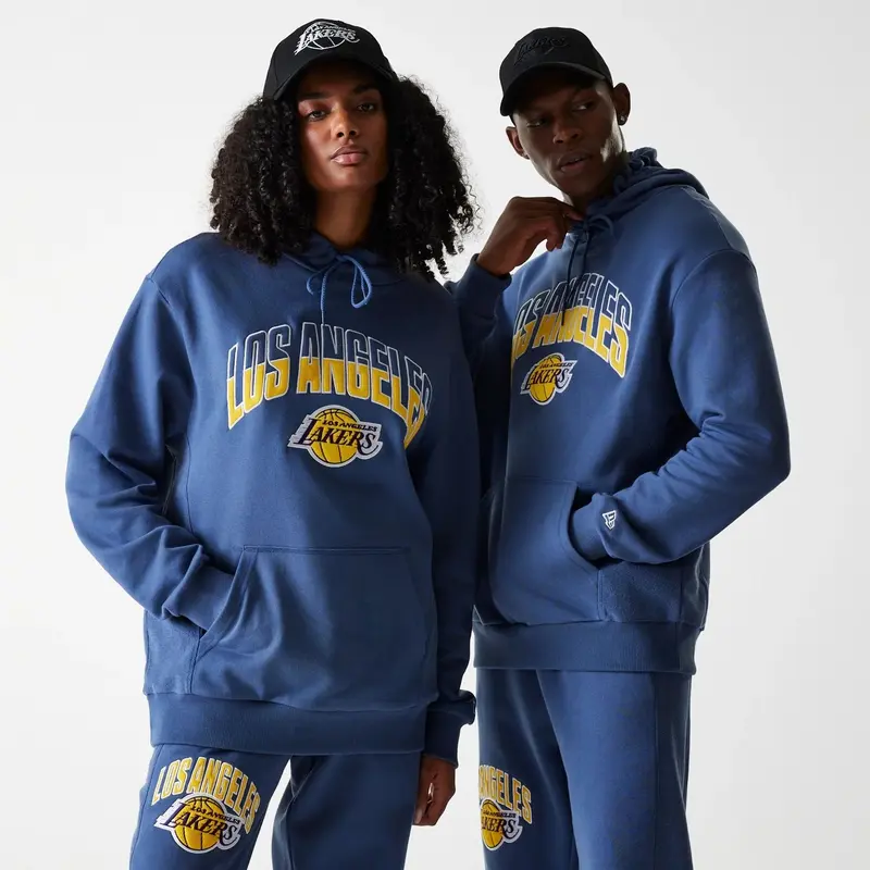 LA Lakers NBA Arch Graphic Dark Blue Oversized Pullover Hoodie