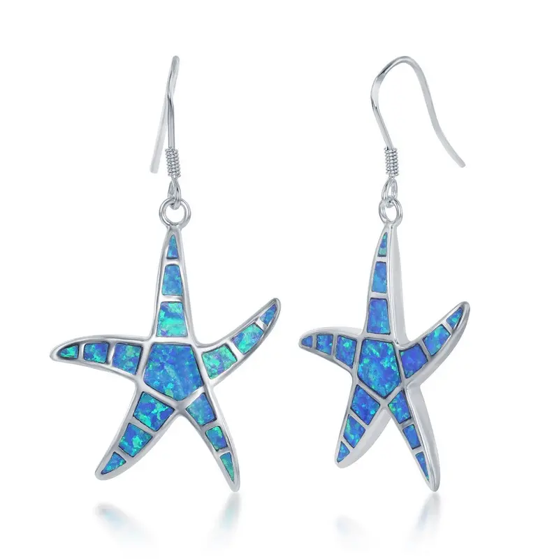 Sterling Silver Blue Inlay Opal Starfish Earrings