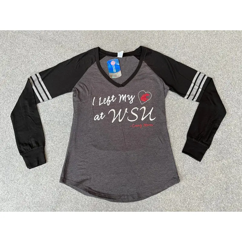 Heart at WSU Coug Mom Grey V-Neck