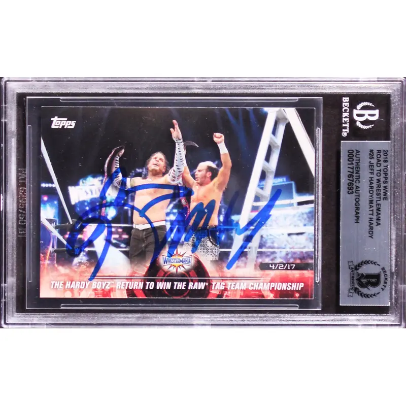 Jeff Hardy & Matt Hardy Signed 2018 Topps WWE Road To Wrestlemania Card BAS Slab