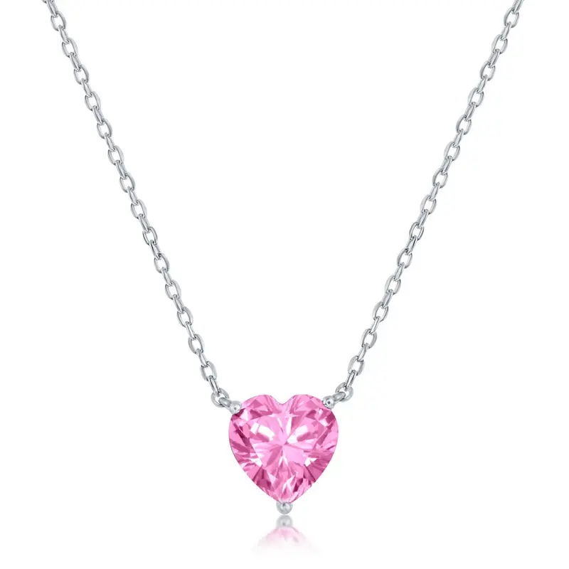 Sterling Silver 8MM Rose "October" Heart Perciosa Crystal Necklace