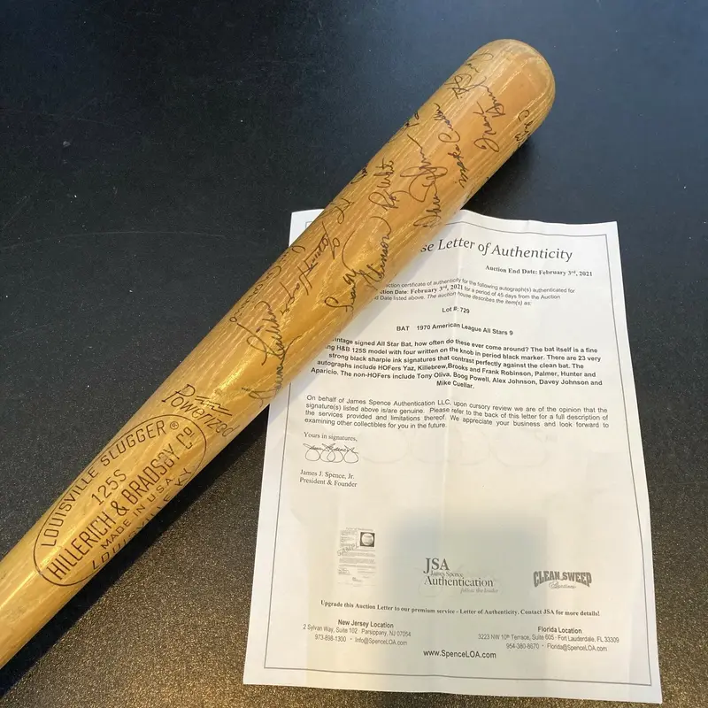 1970 All Star Game Team Signed Bat Carl Yastrzemski Frank Brooks Robinson JSA