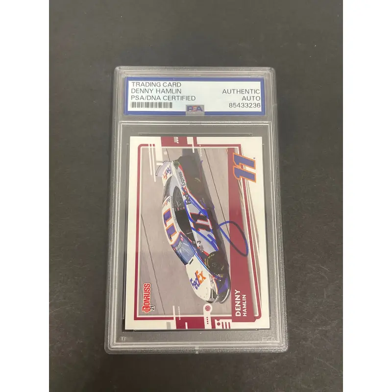 2021 Panini Donruss Racing #39 Denny Hamlin Signed Card PSA Slabbed Nascar