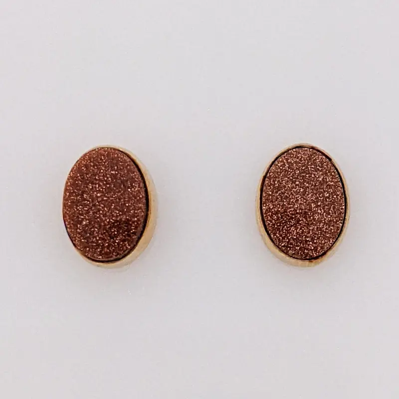 14K GOLD STONE OVAL 6X8 ESTATE BEZEL STUD EARRINGS 1.3 GRAMS