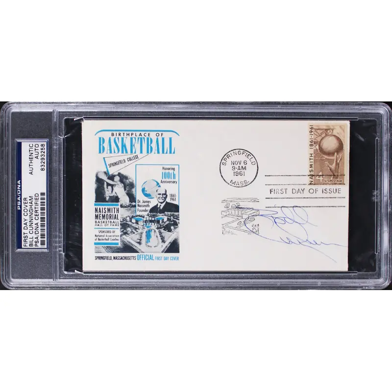 Bill Cunningham Signed 3.75x6.5 Naismith HOF First Day Cover Postcard PSA Slab
