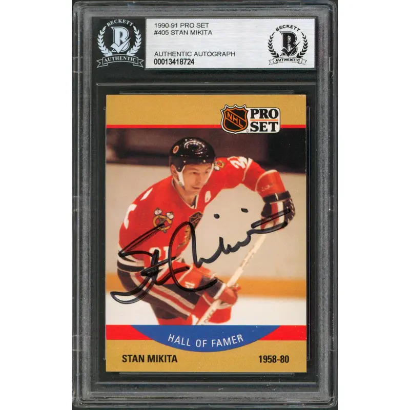 Blackhawks Stan Mikita Authentic Signed 1990 Pro Set #405 Card BAS Slabbed