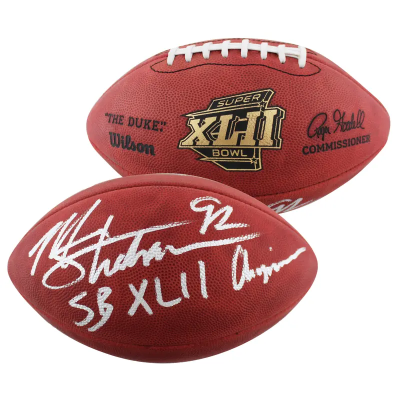 Giants Michael Strahan Signed SB XLII Logo Official Nfl Football BAS Witness