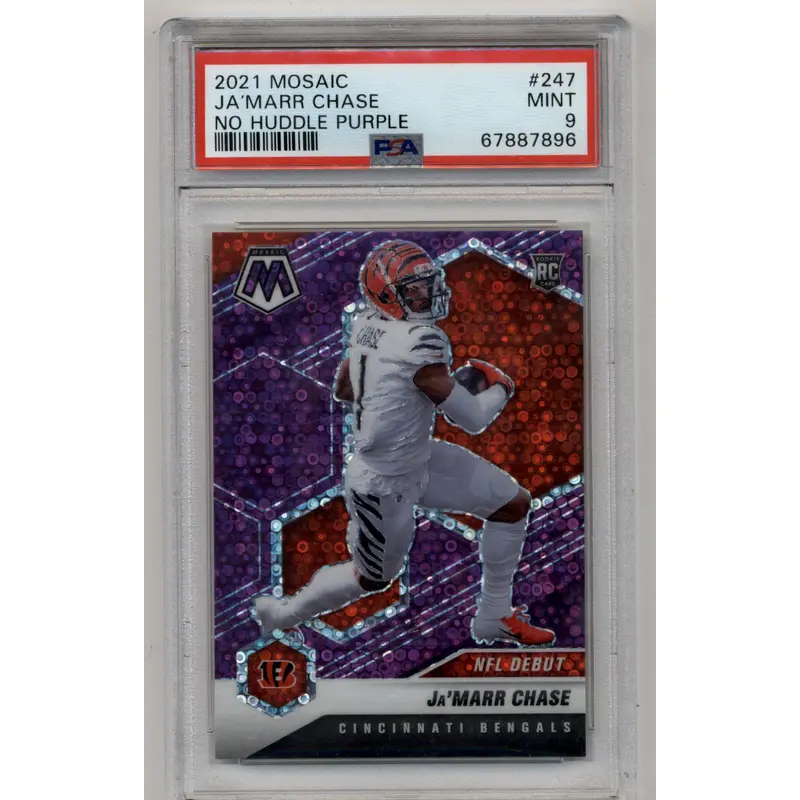 Ja'Marr Chase 2021 Mosaic #247 No Huddle Purple 01/50 PSA 9 Mint