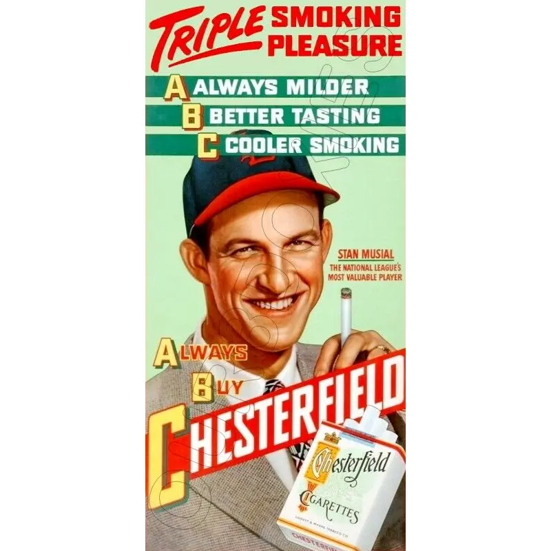 1947 Stan Musial Chesterfield Store Counter Standup Sign - St. Louis Cardinals - 1587