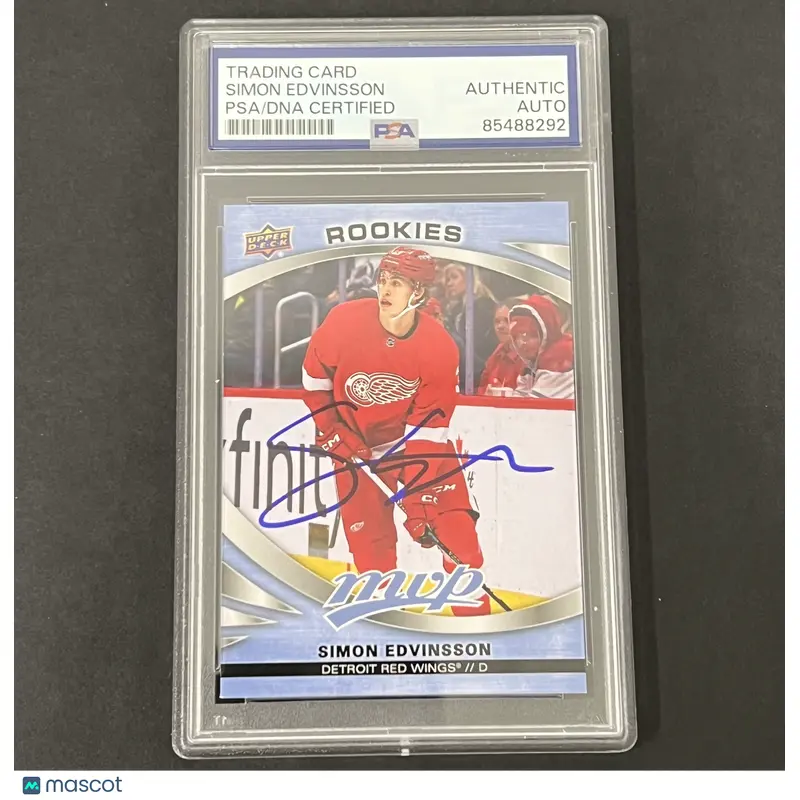 2023 Upper Deck MVP Hockey #247 Simon Edvinsson signed card PSA Red Wings RC