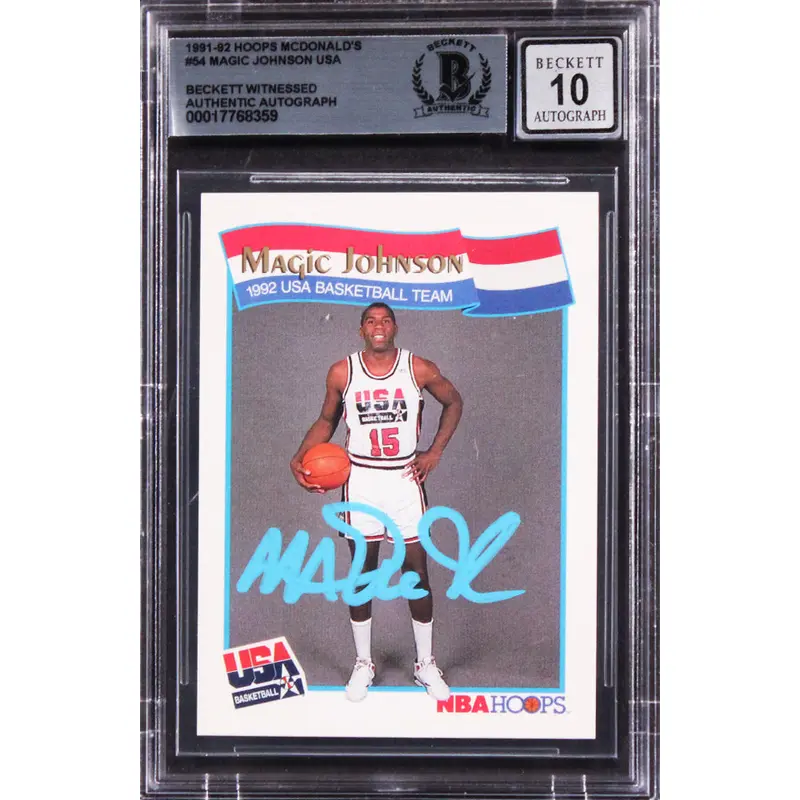 Lakers Magic Johnson Signed 1991 Hoops McDonald's #54 Card Auto 10! BAS Slabbed