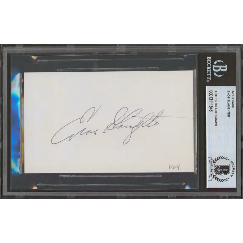 Cardinals Enos Slaughter Authentic Signed 3x5 Index Card Autographed BAS Slabbed