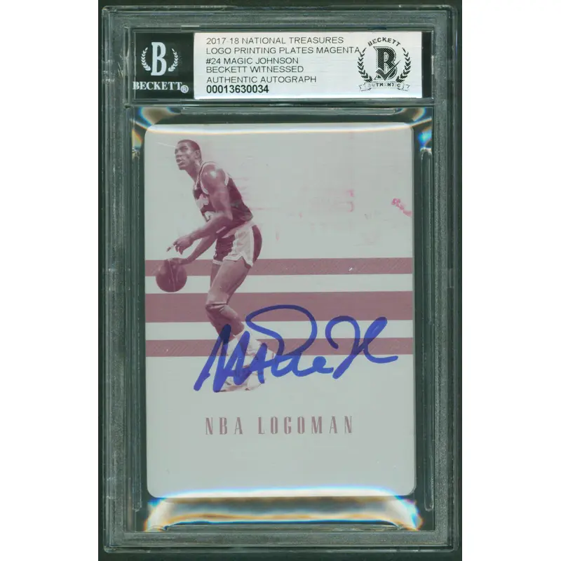 Magic Johnson 2017 National Treasures Logo Print Plate #24 Card Auto 10 BAS Slab