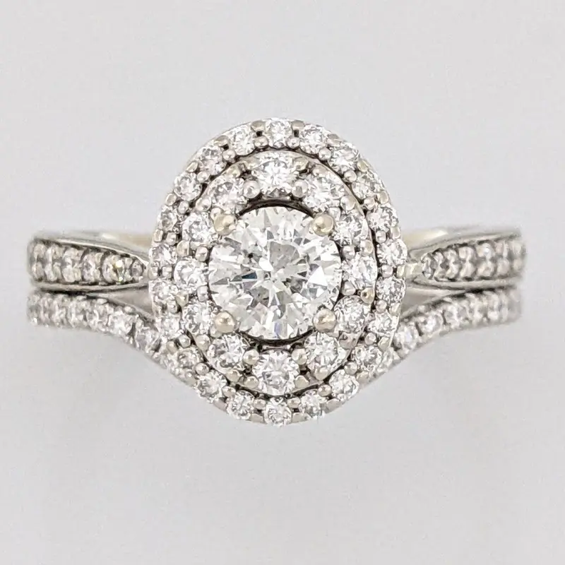 14K WHITE 1.11 CARAT TOTAL WEIGHT I1 I DIAMOND ROUND (77) ESTATE HALO RING 4.7 GRAMS