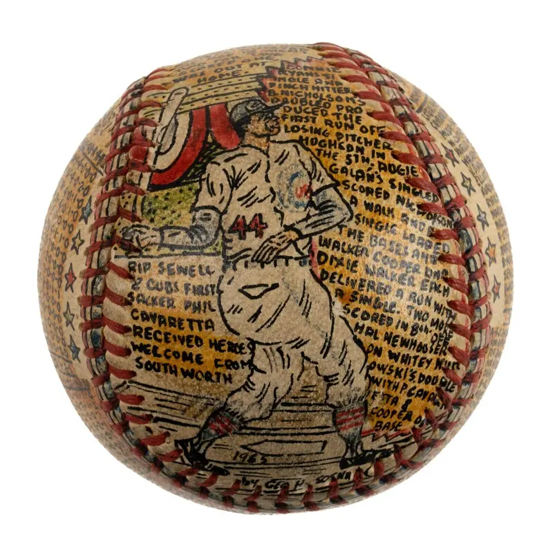 Beautiful 1944 All Star Game Hand Painted George Sosnak Folk Art Signed Baseball