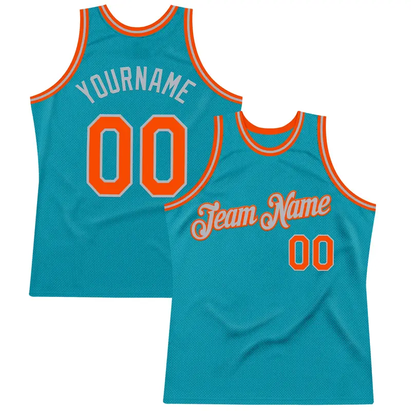 Custom Teal Orange-Gray Authentic Throwback Basketball Jersey