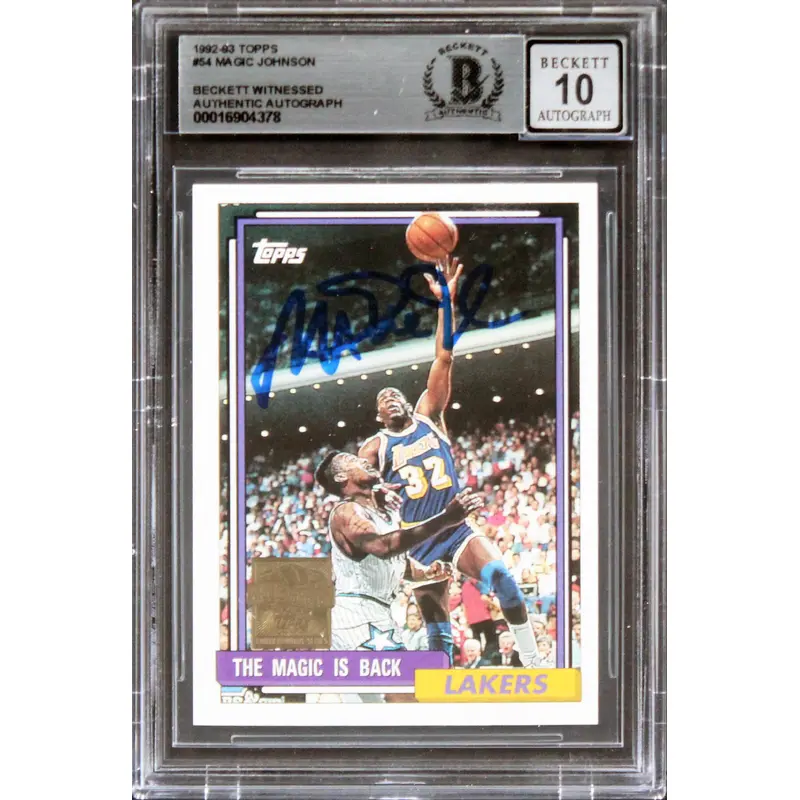Lakers Magic Johnson Authentic Signed 1992 Topps #54 Card Auto 10! BAS Slabbed