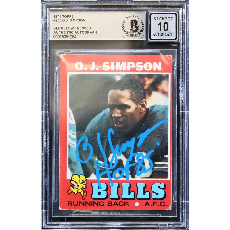 Bills O.J. Simpson "HOF 85" Signed 1971 Topps #260 Card Auto 10! BAS Slabbed 3