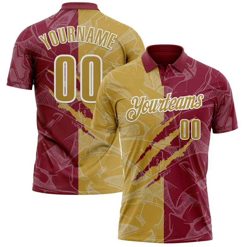 Custom Graffiti Pattern Old Gold Crimson-White 3D Scratch Performance Polo Shirt