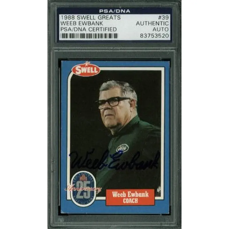 Jets Weeb Ewbank Authentic Signed Card 1988 Swell Greats #39 PSA/DNA Slabbed