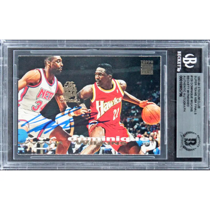 Hawks Dominique Wilkins Signed 1993 Stadium Club Super Teams #129 Card BAS Slab