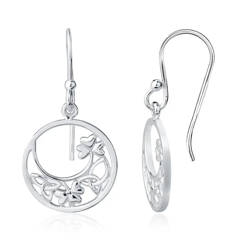 Sterling Silver Small Open Circle with Crescent filled Design Earrings