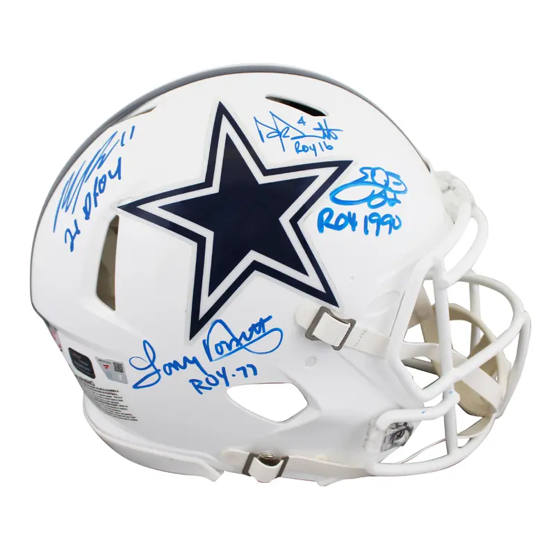 Cowboys ROYs (4) Smith, Prescott +2 Signed 22 Alt F/S Speed Proline Helmet BAS W