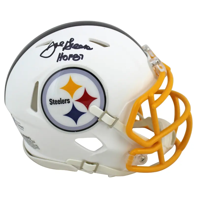 Steelers Joe Greene "HOF 87" Signed Flat White Speed Mini Helmet BAS Witnessed