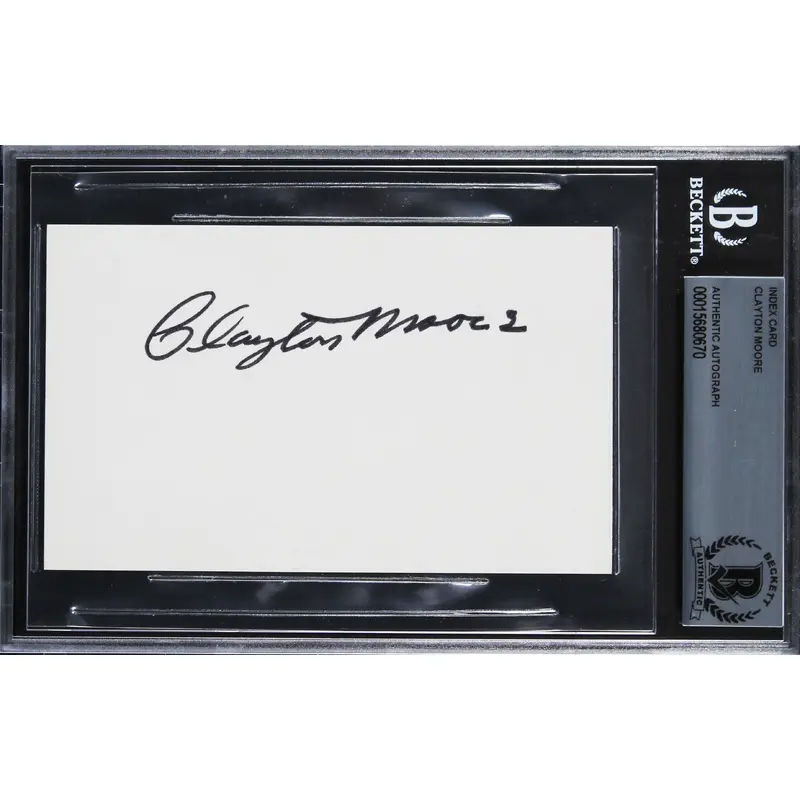 Clayton Moore The Lone Ranger Authentic Signed 3x5 Index Card BAS Slabbed