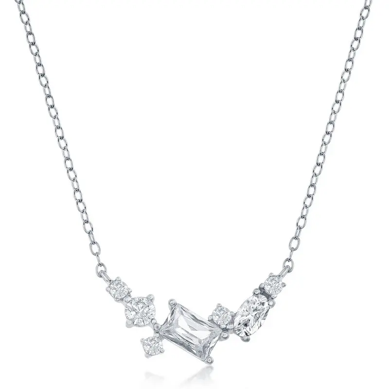 Sterling Silver, Multi-Shaped CZ Necklace