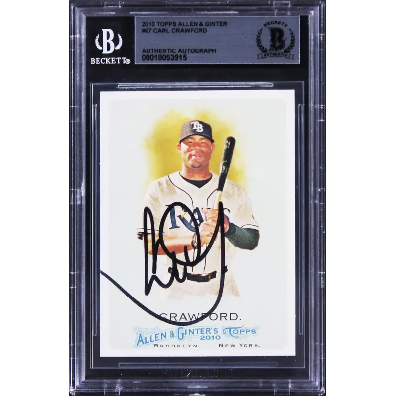 Rays Carl Crawford Signed 2010 Topps Allen & Ginter #67 Card BAS Slabbed