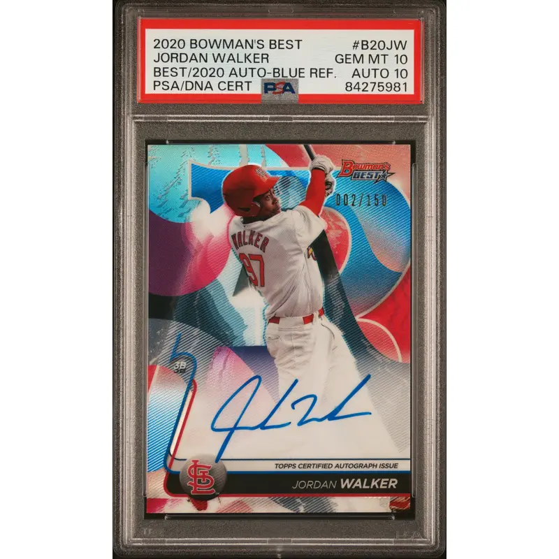 Jordan Walker 2020 Bowmans Best Blue Refractor Auto #2/150 PSA 10 Auto 10