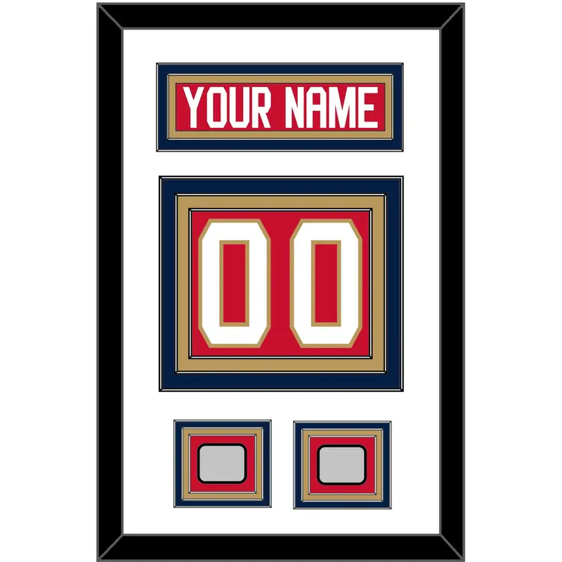 Florida Nameplate, Number (Back) & 2 Stanley Cup Champions Patches - Home Red - Triple Mat 1