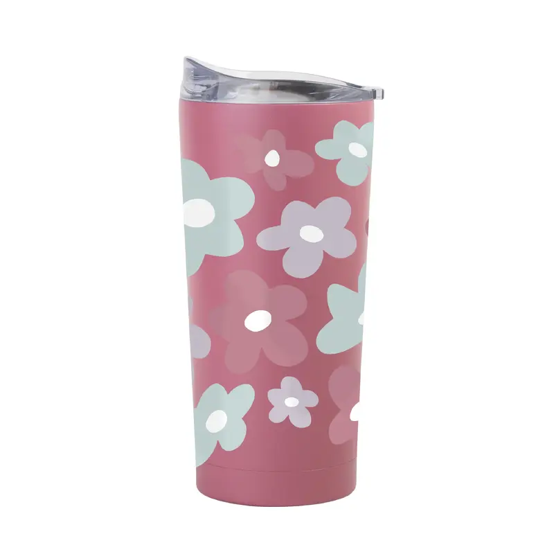 Spring 20oz Repeating Colorful Flowers Berry Powder Coat Tumbler