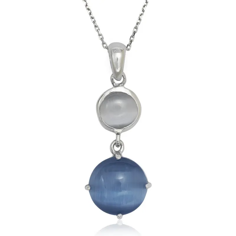 Sterling Silver Light and Dark Blue Cat?s Eye Necklace