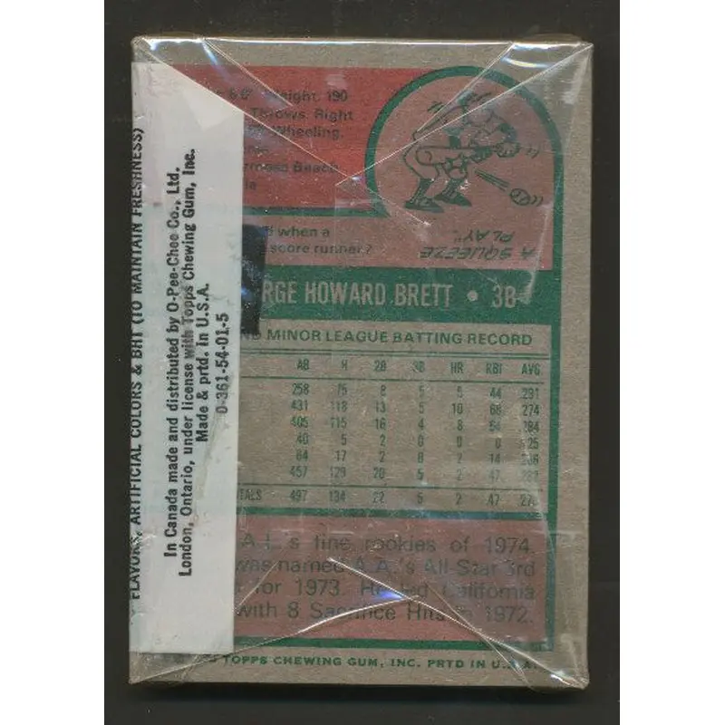 1975 Topps Baseball Unopened Cello Pack w/ Brett Back