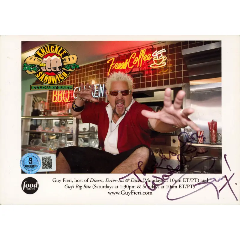 Guy Fieri Diners, Drive-Ins & Dives "Thanks For Watching!" Signed 5x7 Photo BAS