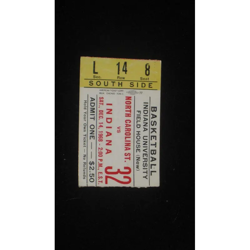 1968 INDIANA VS NORTH CAROLINA ST BASKETBALL TICKET STUB