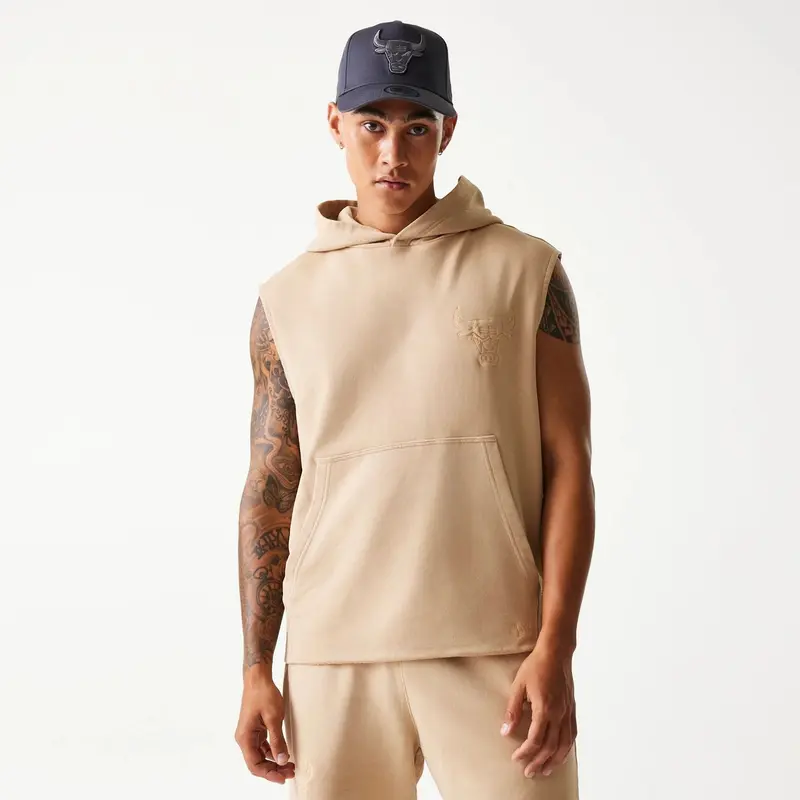 Chicago Bulls NBA Washed Beige Sleeveless Hoodie