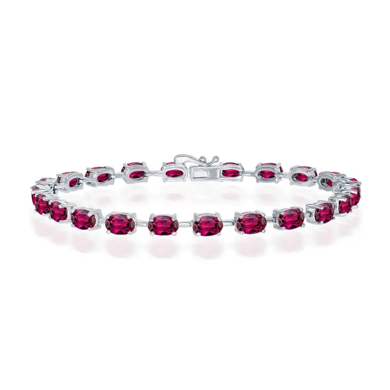 Sterling Silver, 6x4mm Oval, 12.20cttw Rhodolite Gem Tennis Bracelet